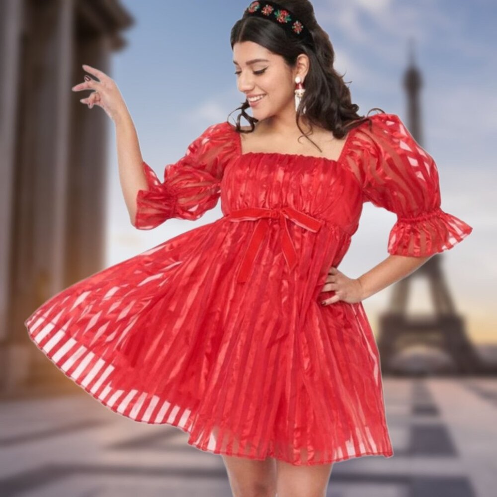 Smack Parlour Fit & Flare Mini Dress Tulle Vintage Puff Sleeves Cold Shoulder 1X